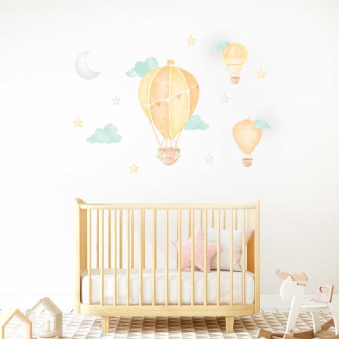 Hot Air Balloon Yellow - Wall Decal Sticker
